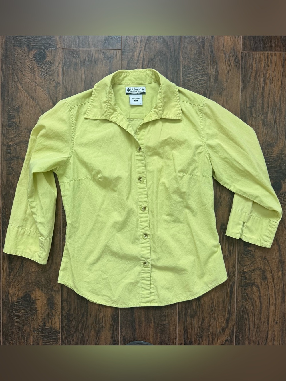 Columbia Sportswear 3/4-Sleeve Button -Down Shirt Size Small Bright Yellow